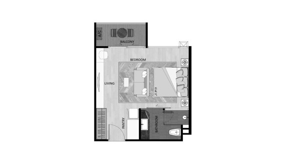 Condominium floor plan, 1 bedroom in The Sea Heaven No. 11007 (2D)