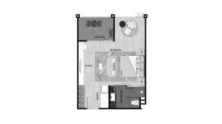 Condominium floor plan, 1 bedroom in The Sea Heaven No. 11011