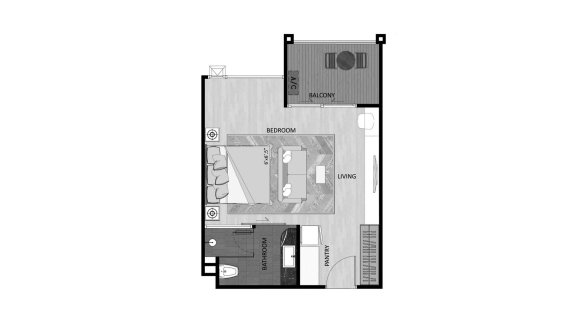 Condominium floor plan, 1 bedroom in The Sea Heaven No. 11010 (2D)