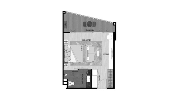 Condominium floor plan, 1 bedroom in The Sea Heaven No. 11009 (2D)