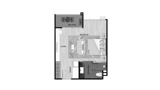 Condominium floor plan, 1 bedroom in The Sea Heaven No. 11006