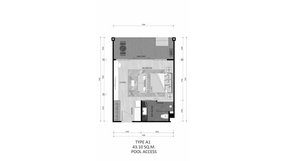 Condominium floor plan, 1 bedroom in The Sea Heaven No. 11023 (2D)
