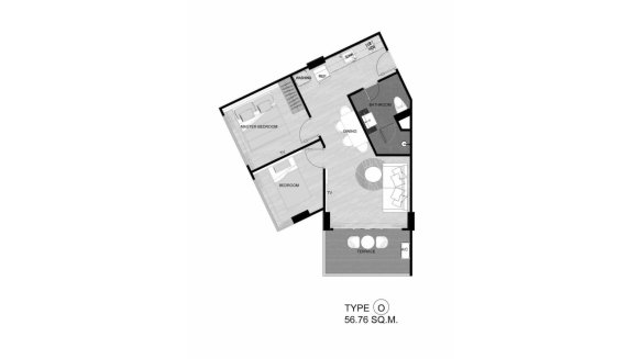 Condominium floor plan, 2 bedrooms in The Sea Heaven No. 11027 (2D)
